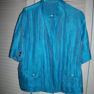 shimmering  blue taffeta? zippered top /jacket XL